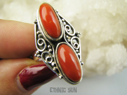 bpe9650 Rzadkość Magnetyzujący Talizman przyciąga Szczęscie i Sukces !!!! Egzotyczny Pierścień Pierścionek Wysadzany naturalnymi Koralami r.17 Koral Srebro 925 #