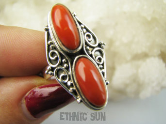 bpe9650 Rzadkość Magnetyzujący Talizman przyciąga Szczęscie i Sukces !!!! Egzotyczny Pierścień Pierścionek Wysadzany naturalnymi Koralami r.17 Koral Srebro 925 #