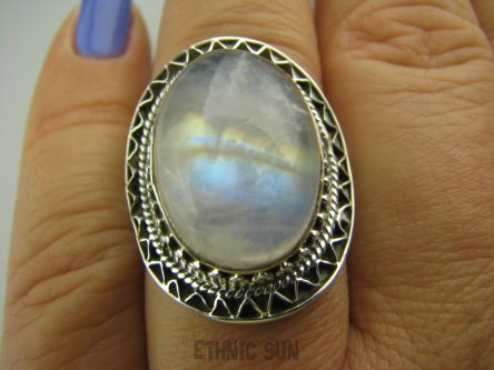 bpe3622 Piękność NIESAMOWITA TĘCZA - Cudowny barwny Pierścień Wielokolorowy KAMIEŃ KSIĘŻYCOWY Z TĘCZĄ r.19 Srebro 925 #