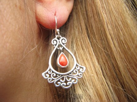 bke1111 Śliczniutkie lekkie wachlarze egzotyczne Uwodzicielki !!! Ażurowe Lekkie Kolczyki z Koralami Koral Srebro 925