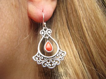 bke1111 Śliczniutkie lekkie wachlarze egzotyczne Uwodzicielki !!! Ażurowe Lekkie Kolczyki z Koralami Koral Srebro 925