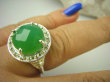 bpee3583 Cudowny LUX Wysoki Pierścień szlifowany zielony Jadeit r.21 lśniące Srebro 925 # - 14