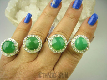 bpee3583 Cudowny LUX Wysoki Pierścień szlifowany zielony Jadeit r.21 lśniące Srebro 925 #