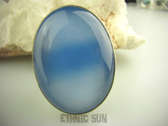 bpe3611 OLBRZYM 25 gramów 3,9/ 2,9cm !Błękitna Piękność WSPANIAŁY Pierścień CHALCEDON regulowany r.18, r.19, r.20, r.21 Lśniące Srebro 925 TARCZYCA  #