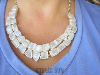 bn1594 DUZY KSIĘŻYCOWY KOMPLET - BARDZO Duża PODWÓJNA Wielobarwna kolia i kolczyki XXL 94 gramy ! CUDOWNA Przepiękna Kolia Naszyjnik szlifowany Kamień Księżycowy Srebro 925 #