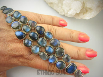 bb3773 XXXL KRÓLOWA NOCY !!!! Pięknie lśniąca Ogromna szeroka 56 gramów !!! WSPANIAŁA Bransoleta z Labradorytami Labradoryt Spektrolit Srebro 925 #