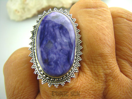 bpe3381 UNIKALNY DROGOCENNY RZADKI CZAROIT - kamień jasnowidzów ! Orientalny Owalny Pierścień z czaroitem r.21 Srebro 925 #