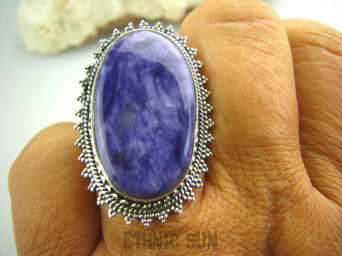 bpe3381 UNIKALNY DROGOCENNY RZADKI CZAROIT - kamień jasnowidzów ! Orientalny Owalny Pierścień z czaroitem r.21 Srebro 925 #