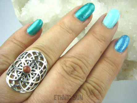 bpe5835 Biżuteria Orientalna !!! Delikatny Ażurowy Pierścień EGZOTYCZNE SŁOŃCE Piasek Pustyni r.17 Srebro 925