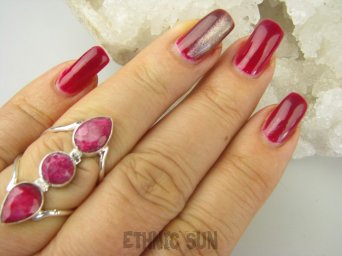 bpee3921 Długi 3.4 cm Finezyjny Ażurowy Pierścień podwójna obrączka Rubin Indyjski Rubiny r.17 Srebro 925