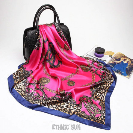 SZ45 Szalenie elegancka duża 90 cm x 90 cm bajecznie piękna chusta orientalny Szal intensywnie Różowa RÓŻ Reylon