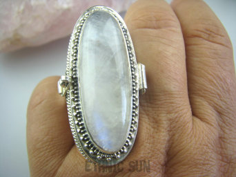 bpe4855 GIGANT AŻ 32 gramy !!! SEKRETNIK Otwierany Duży, Długi Pierścień na DUŻE Zdjęcia lub Marzenia Kamień Księżycowy r.22/ r.23 Srebro 925 #