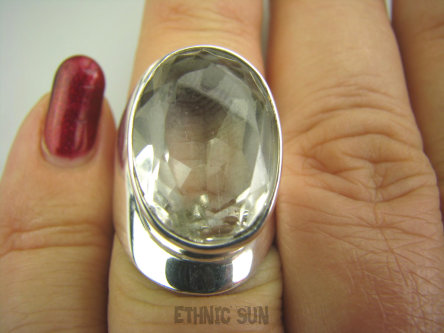 bpee2677 Odpromiennik zdobi leczy chroni Pierścień naturalny Kryształ Górski w otoczce r.13 Mały Rozmiar Srebro 925 #