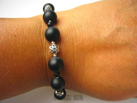 bb1387 Unikatowa Elegancka Bransoleta MATOWY ONYKS orientalne Srebro 925