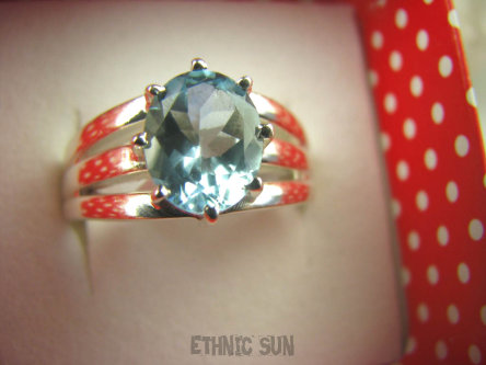 bpee3565 LŚNIĄCY CUDOWNY KLEJNOT Elegancki Pierścień Blue Topaz - kamień młodości r.21 szeroka obrączka SREBRO 925 #