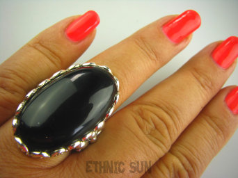 bpe3194 Biżuteria Orientalna !!!! Nieziemski ONYKS W KORONCE 3.4 cm Olbrzym  Pierścień z onyksem ONYKS r.22 Srebro 925 #