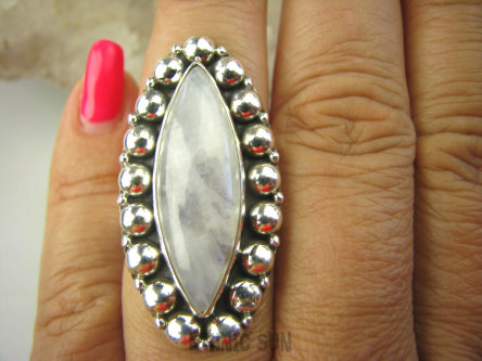 bpe7731 Biżuteria Orientalna !!! Długi 3.9 cm Egzotyczna Pierścień Kamień Księżycowy r.14 / r.15Srebro 925 #