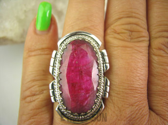 bpee3803 Duży RUBINOWY OKAZ CUDOWNY Pierścień Rubin Indyjski w orientalnej oprawie Rubiny r.20 Srebro 925 #