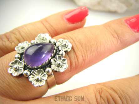 bpe9097 Delikatny Pierścień Pierścionek z Ametystem Ametyst - kamień mądrości r.15 oksydowane SREBRO 925 #