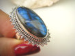 bpe8615 Czarodziejsko Piękny Aksamitny Czarodziej Orientalny Pierścień Pierścionek Niebieski Labradoryt Spektrolit - kamień Zorzy Polarnej r.19 Srebro 925 # - 7