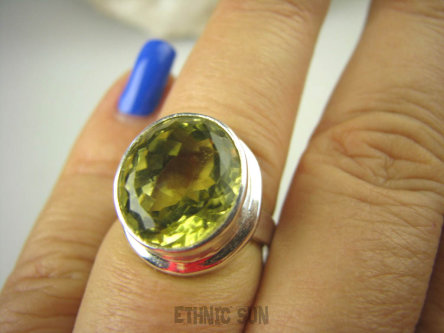 bpee3537 LŚNIĄCY KLEJNOT !!! Piękny Pierścień Żółty CYTRYN LEMON  - kamień antycukrzycowy r.15 Srebro 925 #