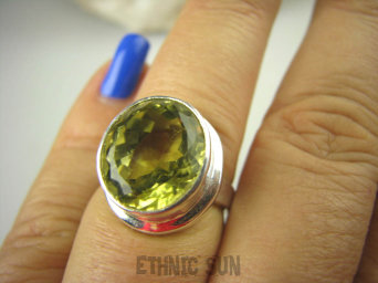 bpee3537 LŚNIĄCY KLEJNOT !!! Piękny Pierścień Żółty CYTRYN LEMON  - kamień antycukrzycowy r.15 Srebro 925 #