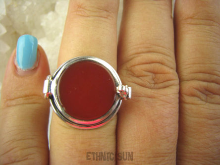 bpe6298 Biżuteria Orientalna !!! Otwierany Pierścień na Zdjęcia, Marzenia SEKRETNIK Czerwony ONYKS r.15 Srebro 925 #