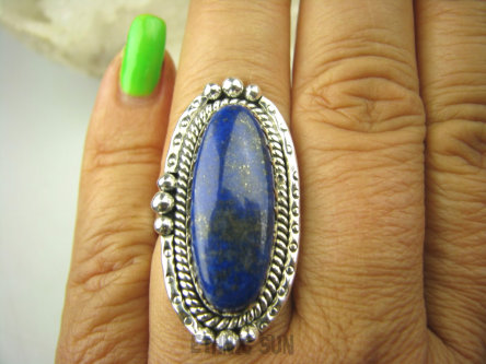 bpe7905 Orientalny Długi Pierścień Królewski Lapis Lazuli - strażnik prawdy i mądrości r.18 Srebro 925 #
