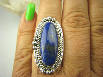 bpe7905 Orientalny Długi Pierścień Królewski Lapis Lazuli - strażnik prawdy i mądrości r.18 Srebro 925 #