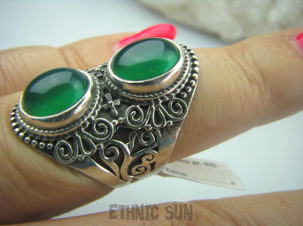 bpe5723 Magiczny Pierścień zielony ONYKS regeneruje SERCE, EGZEMY, PAMIĘĆ r.13 (mały rozmiar) ażurowa obrączka Srebro 925 #