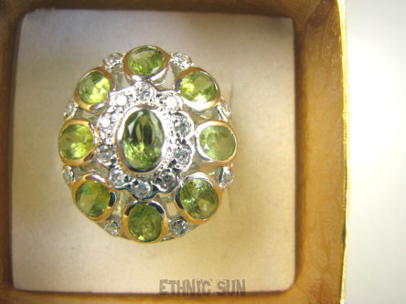 bpee4160 Lśniąca Kopuła Piękny Pierścień Pierścionek Oliwin Perydot, Oliwiny oraz Cyrkonie r.19 SREBRO RODOWANE 925 #