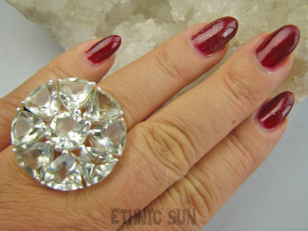 bpee4544 BOSKO PIĘKNY DUŻY 18g !!!! OKAZ Pierścień Pierścionek naturalny Rzadki Zielony Ametyst r.17 SREBRO 925 #