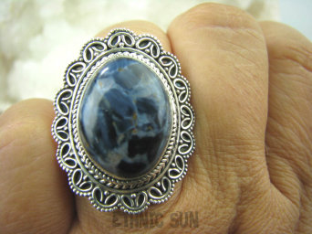 bpe6215 Pietersyt w koronkach CUDNY mieniący się DUŻY 3,4 cm Pierścień Iskrzący KAMIEŃ BURZY  Pietersyt z Namibii - RZADKOŚĆ r.18 Srebro 925 #
