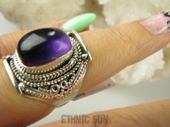 bpe9054 Biżuteria Egzotyczna Pierścień Pierścionek naturalny fioletowy Ametyst - kamień mądrości r.14/ r.15 Srebro 925 #