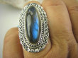 bpe6374 Biżuteria Orientalna !! Długi Pierścień LABRADORYT Spektrolit kamień Zorzy Polarnej w morskich falach r.18 SREBRO 925 # - 2