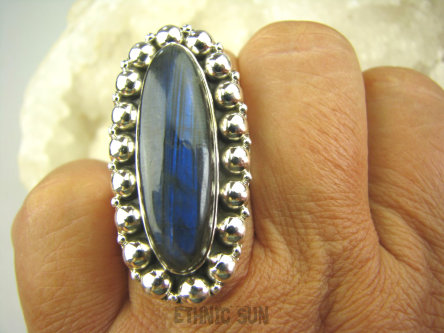 bpe8204 Czarodziejsko Piękny Pierścień ciemno chabrowy Labradoryt Spektrolit - kamień Zorzy Polarnej r.22 Srebro 925 #