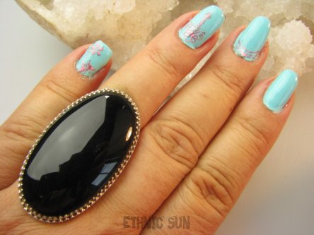 bpe9202 EGZOTYCZNA CZARNULKA - Regulowany Pierścień czarny ONYKS - regeneruje SERCE, EGZEMY,PAMIĘĆ r.15, r.16, r.17 Srebro 925 #