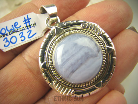 bwe3032 błękitno fioletowy Wisior AGAT BLUE LACE - kamień spokoju i pozytywnego myślenia STRES, CHOROBY OCZU Srebro 925 #