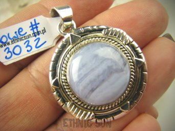 bwe3032 błękitno fioletowy Wisior AGAT BLUE LACE - kamień spokoju i pozytywnego myślenia STRES, CHOROBY OCZU Srebro 925 #