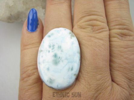 bpe9599 Klasyczny Regulowany Pierścień Pierścionek RZADKI kamień Anielski LARIMAR - stawy, serce, lęki, otwiera czakrę gardła r.14, r.15, r.16, r.17 Srebro 925 #