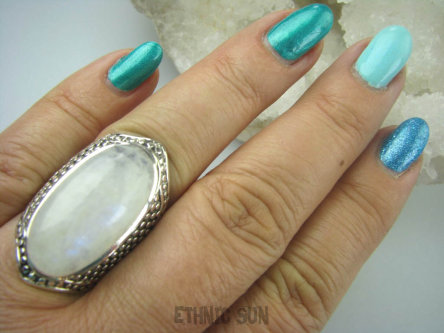 bpe5818 NIEZWYKŁY OKAZ !!! DUŻY Masywny 16 gramów !! Pierścień KAMIEŃ KSIĘŻYCOWY r.17 Srebro 925 #