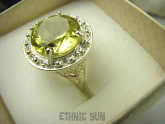 bpee3575 Lśniący elegancki Pierścień szlifowany duży Cytryn - kamień antycukrzycowy r.13 Srebro 925 #