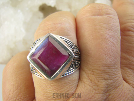 bpee4084 UNISEX DUŻY MĘSKI lub damski SYGNET Pierścień Pierścionek Rubin Indyjski Rubiny r.23 DUŻY ROZMIAR Srebro 925 #