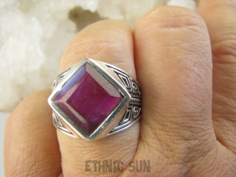 bpee4084 UNISEX DUŻY MĘSKI lub damski SYGNET Pierścień Pierścionek Rubin Indyjski Rubiny r.23 DUŻY ROZMIAR Srebro 925 #