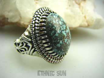 bpe2135 Biżuteria Orientalna !!!! Egzotyczny Pierścień NATURALNY BŁĘKITNY TURKUS -  opiekun ciała i duszy Turkusy r.17 Turkusy Srebro 925 #