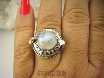 bpe8228 Biżuteria Orientalna Piękny Sekretnik UNIKAT !!! Otwierany Pierścień na zdjęcia Kamień Księżycowy r.21/ r.22 Srebro 925 #