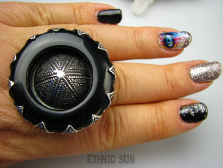 bpe1294 Obrzym az 31 gramów1 1 jedyny Boskie Wzornictwo MAROKAŃSKIE SOMBRERO !!! Wooow XXL Marokański Gigant PIERŚCIEŃ Pierścionek OLBRZYM Czarny Onyks r.22/ r.23 Srebro 925