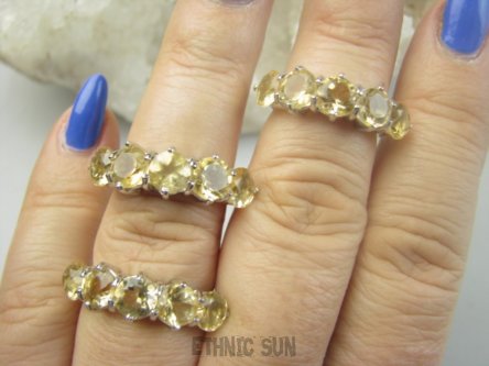 bpee4479 Elegancki Lśniący Pierścień Pierścionek Obrączka z cytrynami Cytryn - kamień antycukrzycowy r.17 SREBRO 925