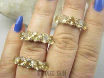 bpee4479 Elegancki Lśniący Pierścień Pierścionek Obrączka z cytrynami Cytryn - kamień antycukrzycowy r.17 SREBRO 925