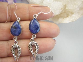 bkee1130 Długie 6 cm LEKKIE Egzotyczne Kolczyki Szafir Indyjski Szafiry Indian Nawaho Orle Pióro Srebro 925